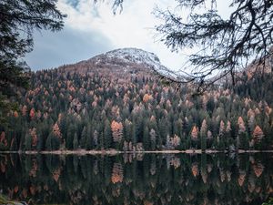 Preview wallpaper mountain, lake, trees, water, reflection