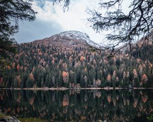 Preview wallpaper mountain, lake, trees, water, reflection