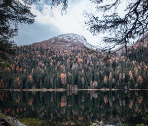 Preview wallpaper mountain, lake, trees, water, reflection