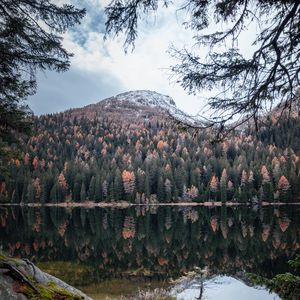 Preview wallpaper mountain, lake, trees, water, reflection