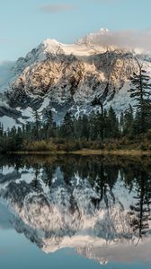 Preview wallpaper mountain, lake, trees, water, reflection, landscape