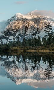 Preview wallpaper mountain, lake, trees, water, reflection, landscape