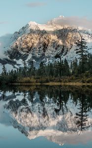 Preview wallpaper mountain, lake, trees, water, reflection, landscape