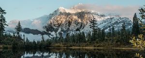 Preview wallpaper mountain, lake, trees, water, reflection, landscape