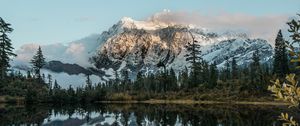 Preview wallpaper mountain, lake, trees, water, reflection, landscape