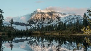 Preview wallpaper mountain, lake, trees, water, reflection, landscape