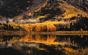 Preview wallpaper mountain, lake, trees, autumn, landscape