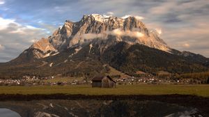 Preview wallpaper mountain, lake, valley, houses, nature