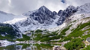 Preview wallpaper mountain, lake, valley, snow, landscape, nature