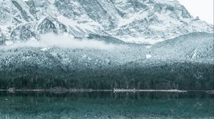 Preview wallpaper mountain, lake, winter, snow, reflection