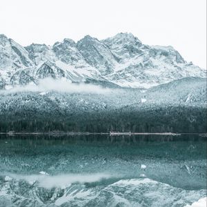Preview wallpaper mountain, lake, winter, snow, reflection
