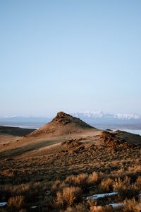 Preview wallpaper mountain, landscape, grass, distance