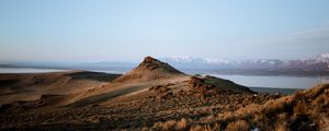 Preview wallpaper mountain, landscape, grass, distance