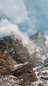 Preview wallpaper mountain landscape, peaks, fog, snow covered