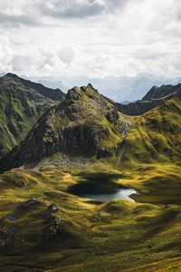 Preview wallpaper mountain, landscape, pond, valley, nature