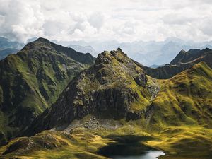 Preview wallpaper mountain, landscape, pond, valley, nature