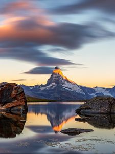 Preview wallpaper mountain, landscape, rocks, lake, nature