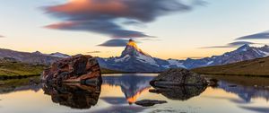 Preview wallpaper mountain, landscape, rocks, lake, nature