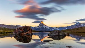 Preview wallpaper mountain, landscape, rocks, lake, nature