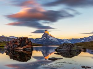 Preview wallpaper mountain, landscape, rocks, lake, nature