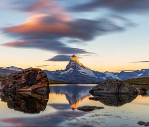 Preview wallpaper mountain, landscape, rocks, lake, nature