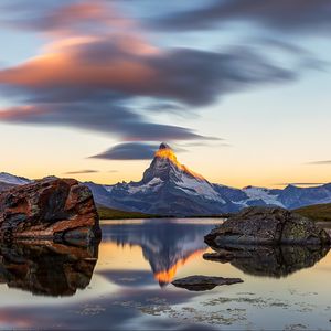 Preview wallpaper mountain, landscape, rocks, lake, nature