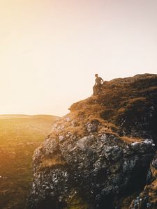 Preview wallpaper mountain, man, loneliness, sunlight, peak district national park, united kingdom