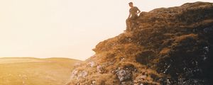 Preview wallpaper mountain, man, loneliness, sunlight, peak district national park, united kingdom