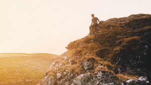 Preview wallpaper mountain, man, loneliness, sunlight, peak district national park, united kingdom