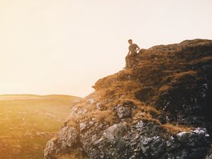 Preview wallpaper mountain, man, loneliness, sunlight, peak district national park, united kingdom