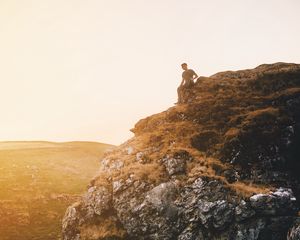 Preview wallpaper mountain, man, loneliness, sunlight, peak district national park, united kingdom