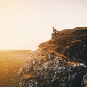 Preview wallpaper mountain, man, loneliness, sunlight, peak district national park, united kingdom