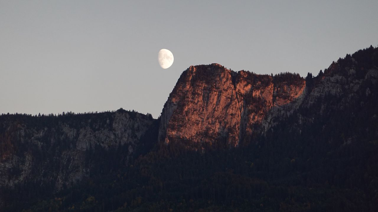 Wallpaper mountain, moon, evening, dusk, nature