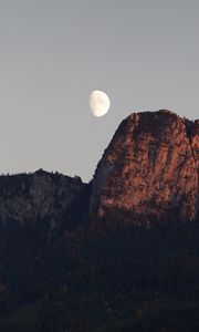 Preview wallpaper mountain, moon, evening, dusk, nature