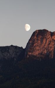 Preview wallpaper mountain, moon, evening, dusk, nature