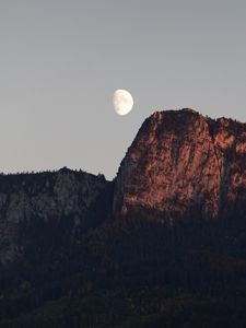 Preview wallpaper mountain, moon, evening, dusk, nature
