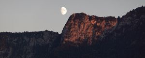 Preview wallpaper mountain, moon, evening, dusk, nature