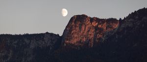 Preview wallpaper mountain, moon, evening, dusk, nature
