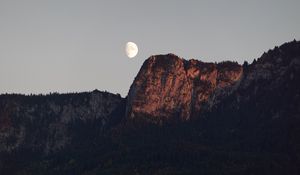 Preview wallpaper mountain, moon, evening, dusk, nature