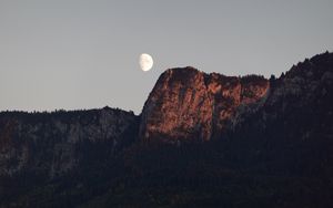 Preview wallpaper mountain, moon, evening, dusk, nature