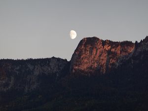 Preview wallpaper mountain, moon, evening, dusk, nature