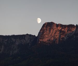 Preview wallpaper mountain, moon, evening, dusk, nature