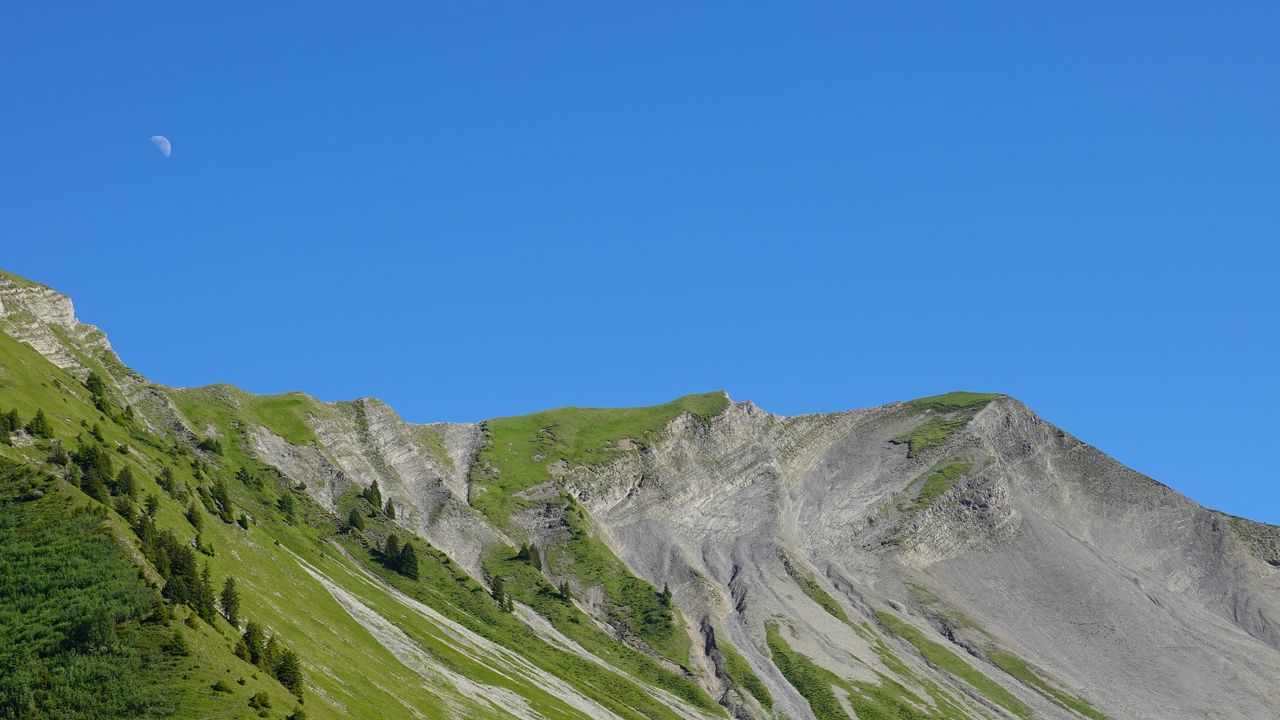 Wallpaper mountain, moon, slope, landscape, green