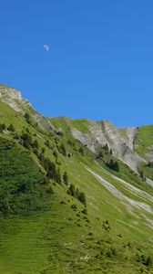 Preview wallpaper mountain, moon, slope, landscape, green