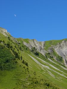 Preview wallpaper mountain, moon, slope, landscape, green