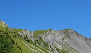 Preview wallpaper mountain, moon, slope, landscape, green