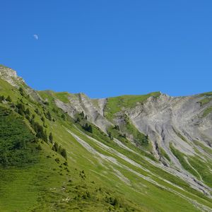 Preview wallpaper mountain, moon, slope, landscape, green