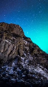 Preview wallpaper mountain, night, northern lights, starry sky, nature