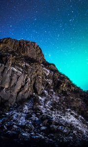 Preview wallpaper mountain, night, northern lights, starry sky, nature