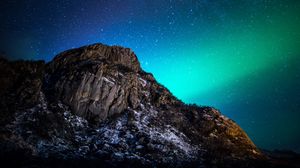 Preview wallpaper mountain, night, northern lights, starry sky, nature